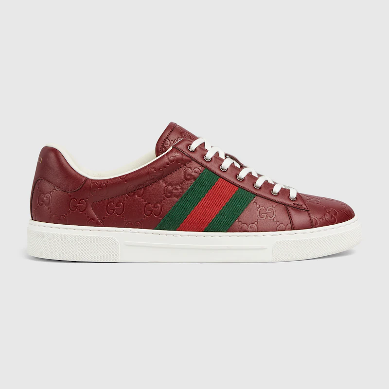 MEN'S GUCCI ACE SNEAKER WITH ROSSO ANCORA LEATHER